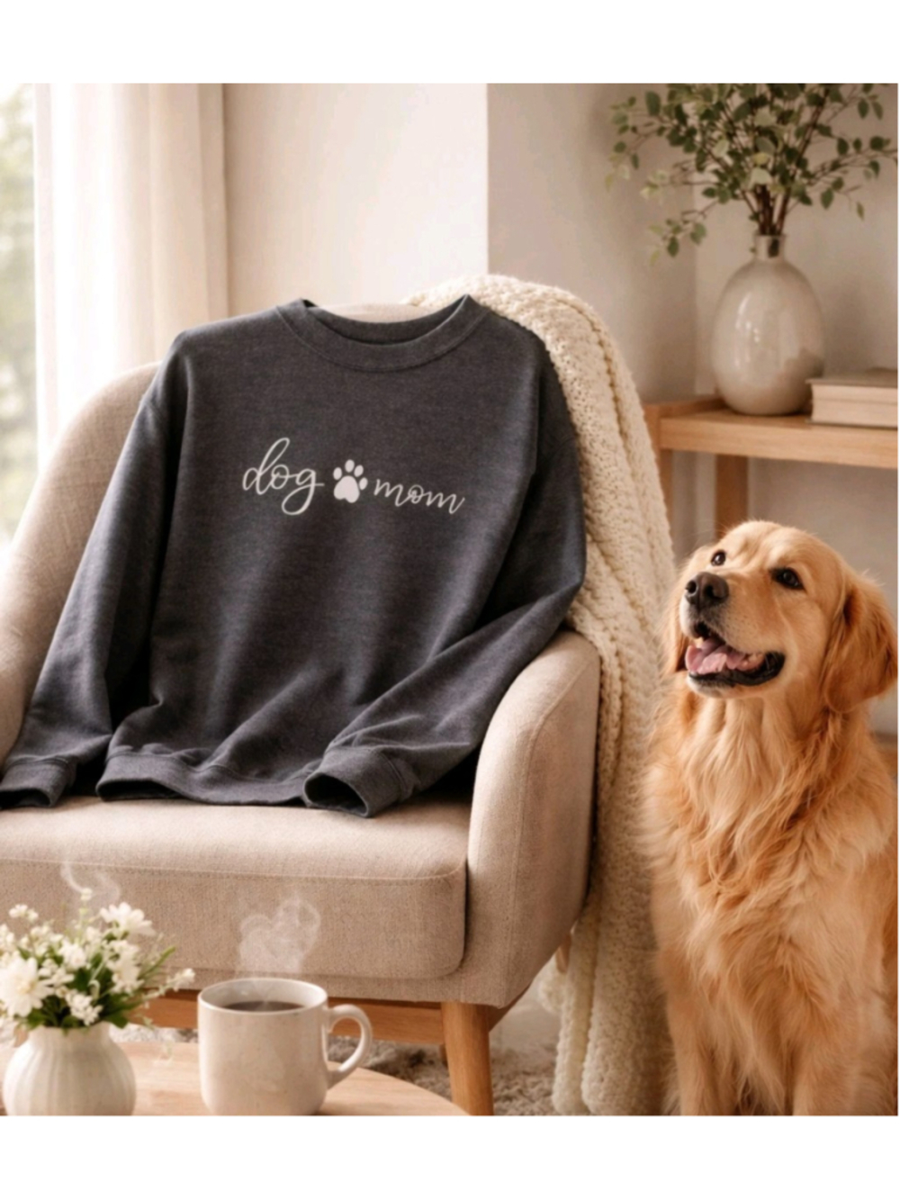 Dog Mom SMALL Gray Sweatshirt Women Gift Pets Jumper Fall Cozy Animal Lover